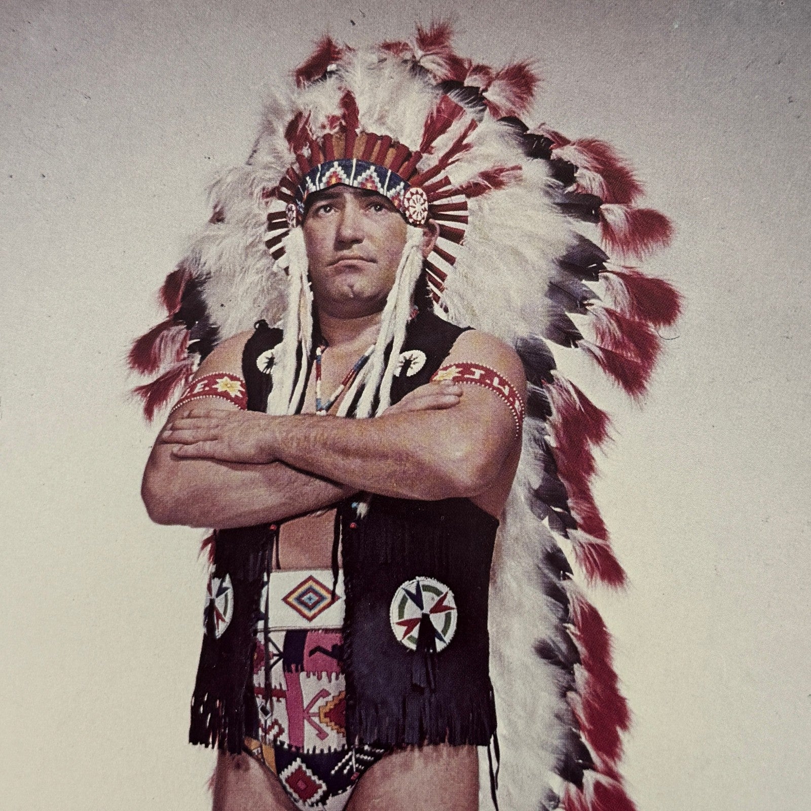 Vintage Wrestling Print Insert Johnny War Eagle Quebec French 1973