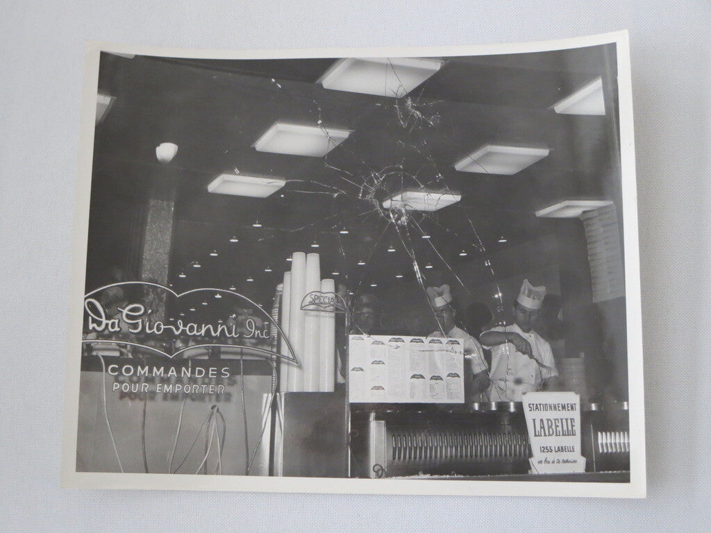 Vintage Montreal Photo Bullet Holes Restaurant Window Crime Scene Photograph