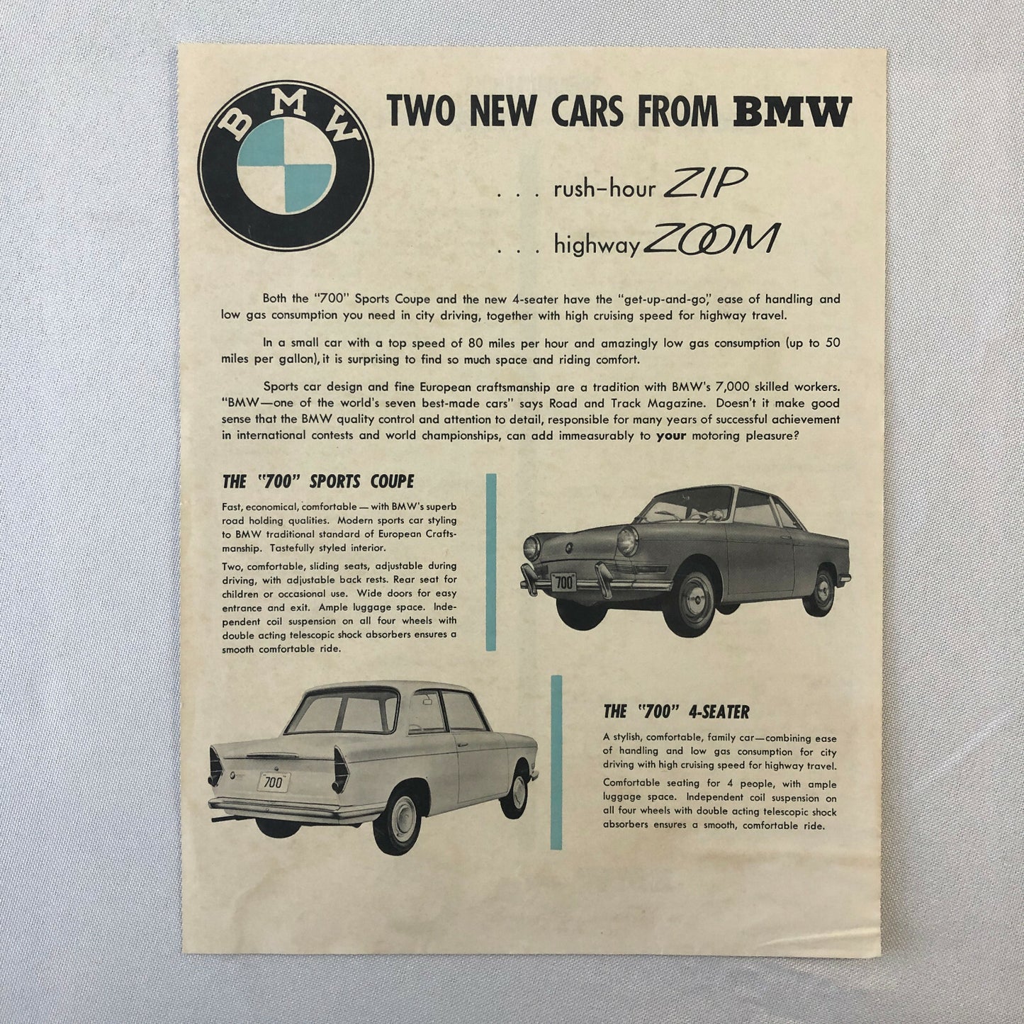 1960 1961 ? BMW 700 Sales Brochure 700 Sport Coupe & 700 4-Seater
