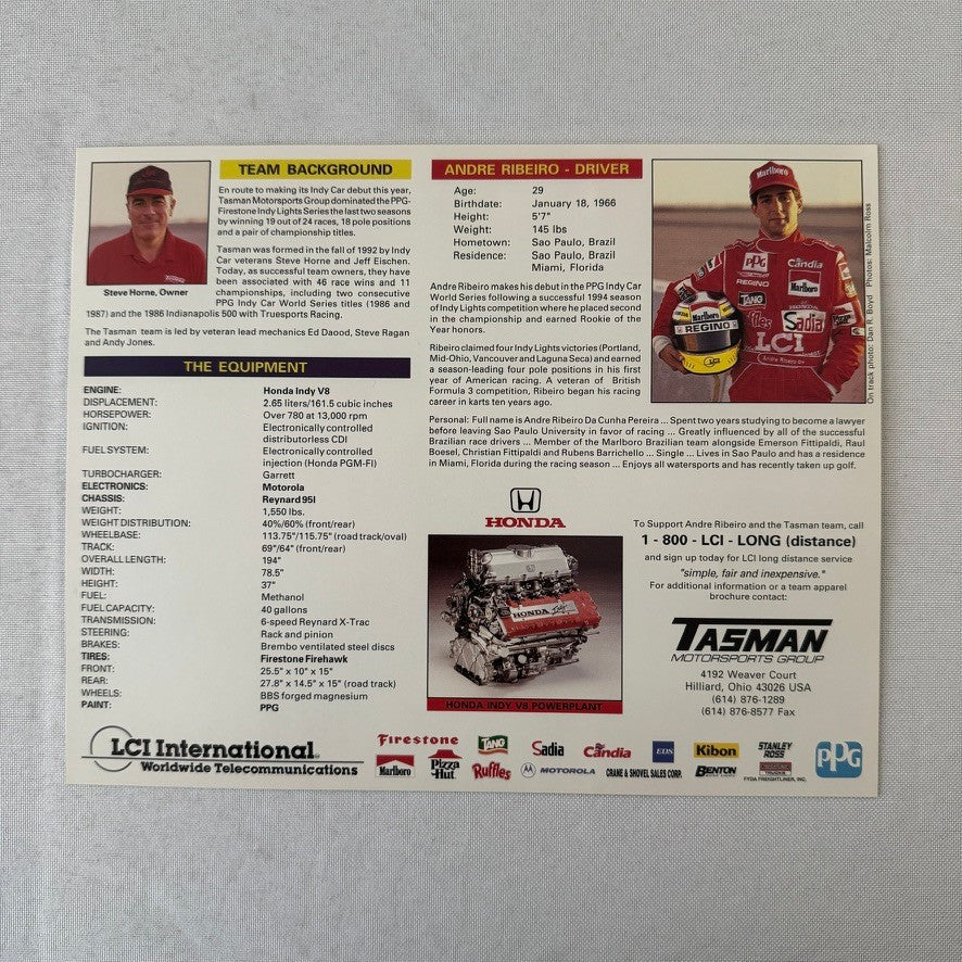 1996 Honda Indy Racing Press Kit Brochure Andre Ribeiro