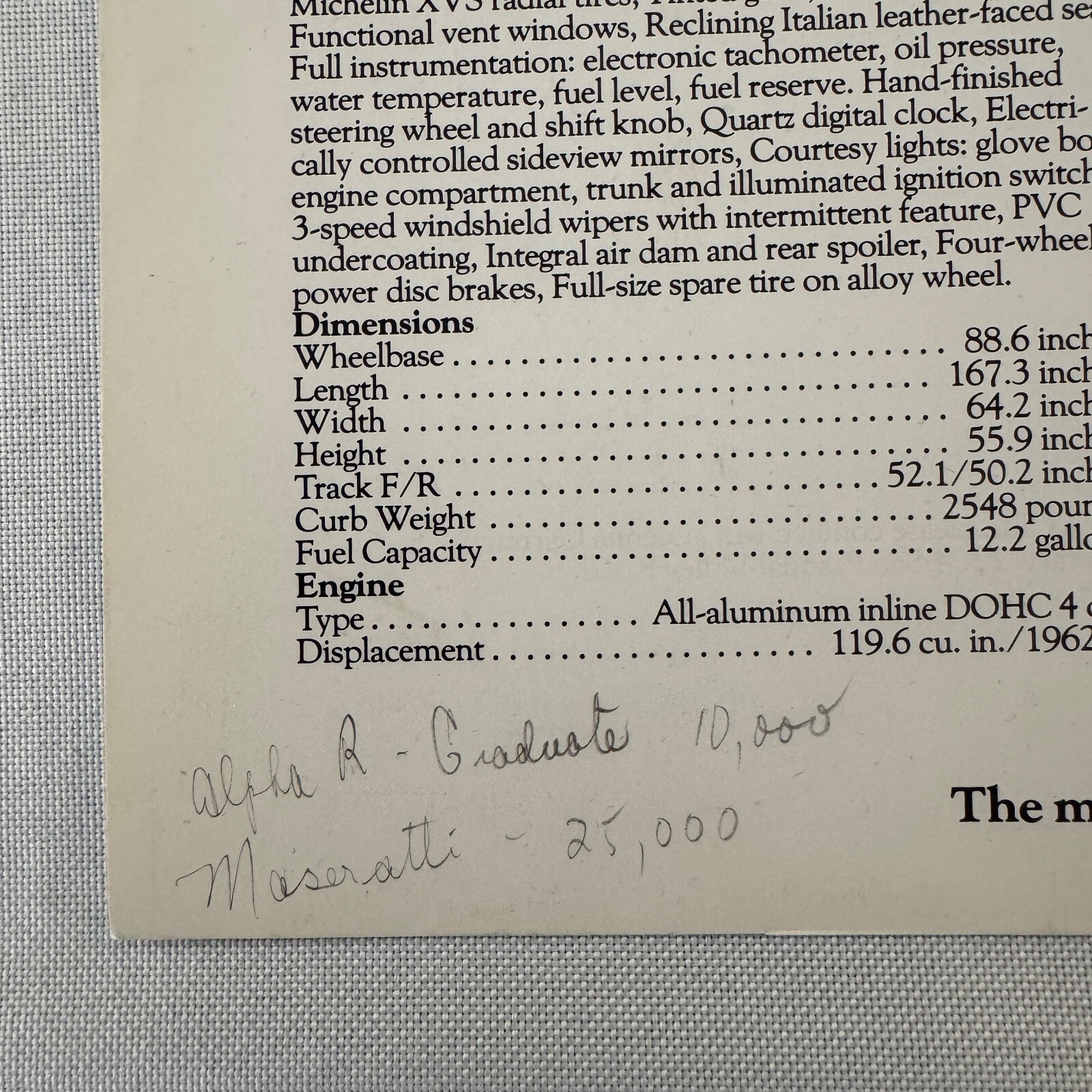 1985 Alfa Romeo Spider Veloce and GTV-6 2.5 Coupe Sales Sheet Brochure GTV 6