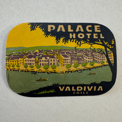 Vintage Hotel Travel Luggage Label Valdivia Chile Palace Hotel Chilean