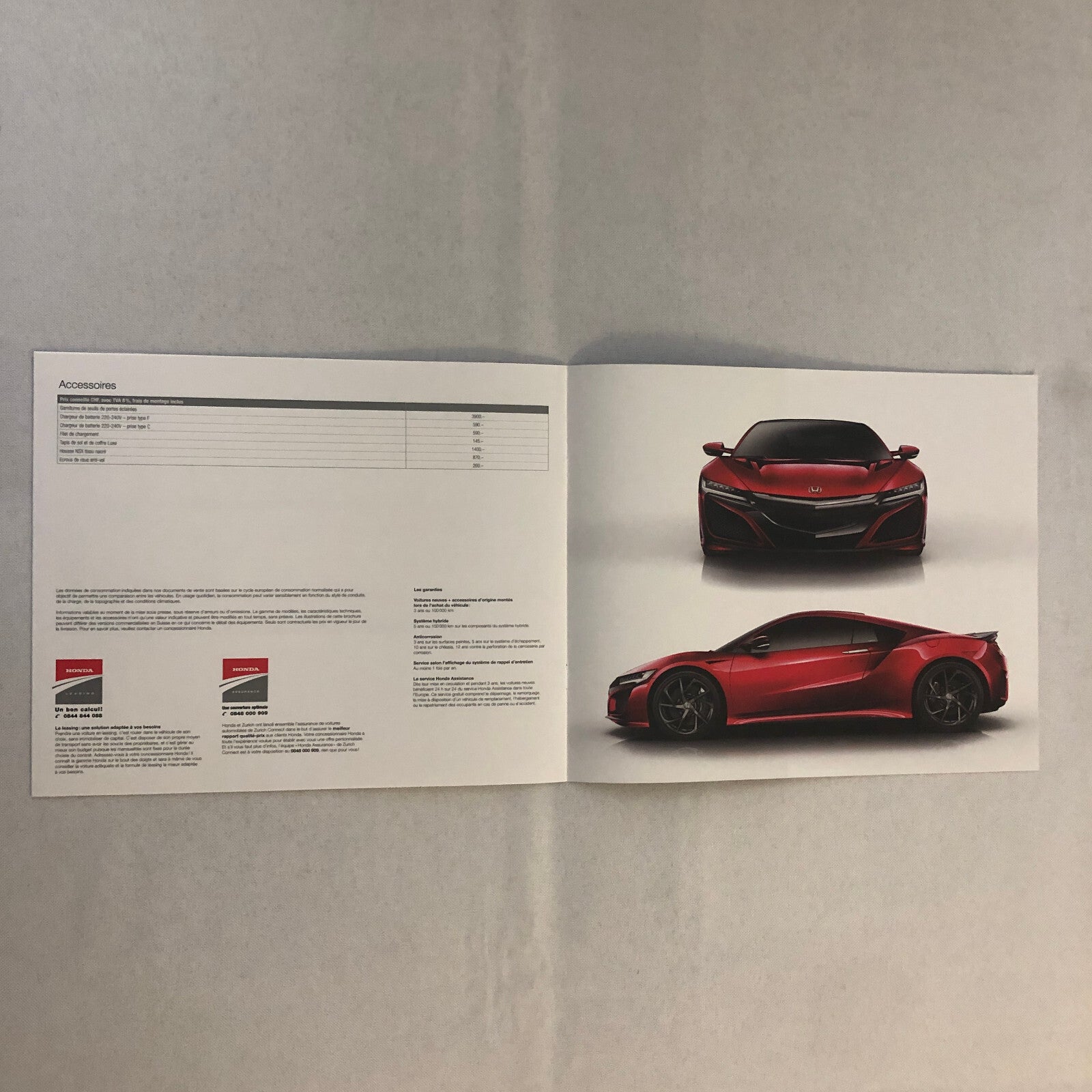 2017 Honda NSX Sales Brochure Catalog Technical Spec SWITZERLAND French Text