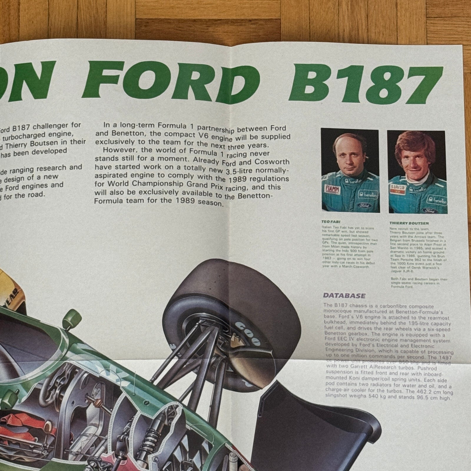 Benetton Ford B187 F1 Formula One Racing Poster Teo Fabi Thierry Boutsen