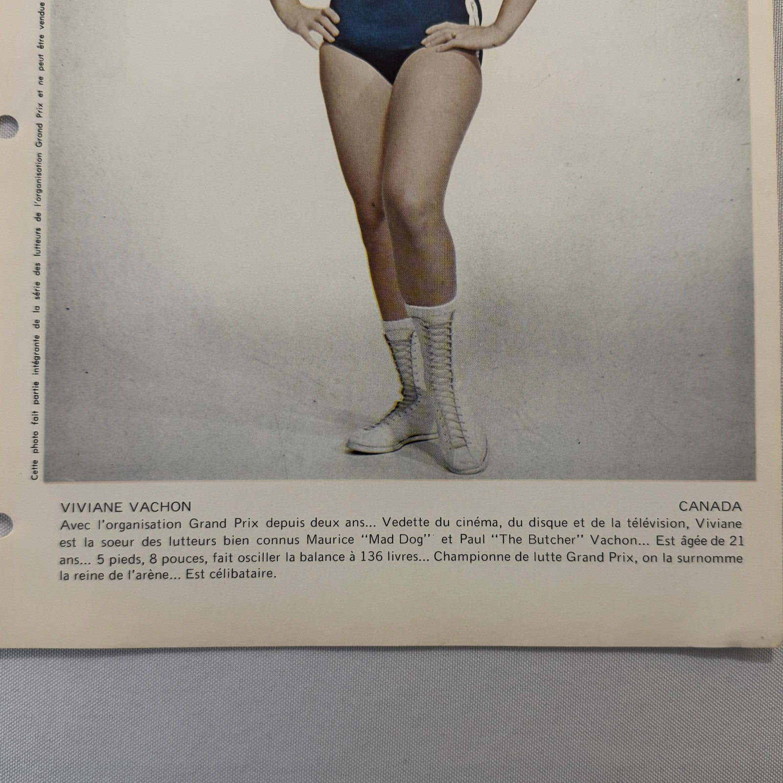 Vintage Wrestling Print Insert Viviane Vachon Quebec French 1973