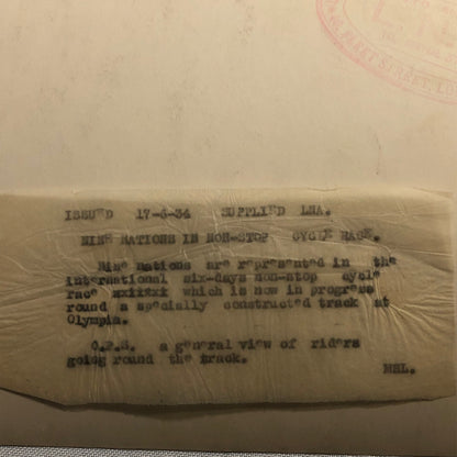 1934 Press Photo Bicycle Racing Olympia Bike Race LNA Photograph