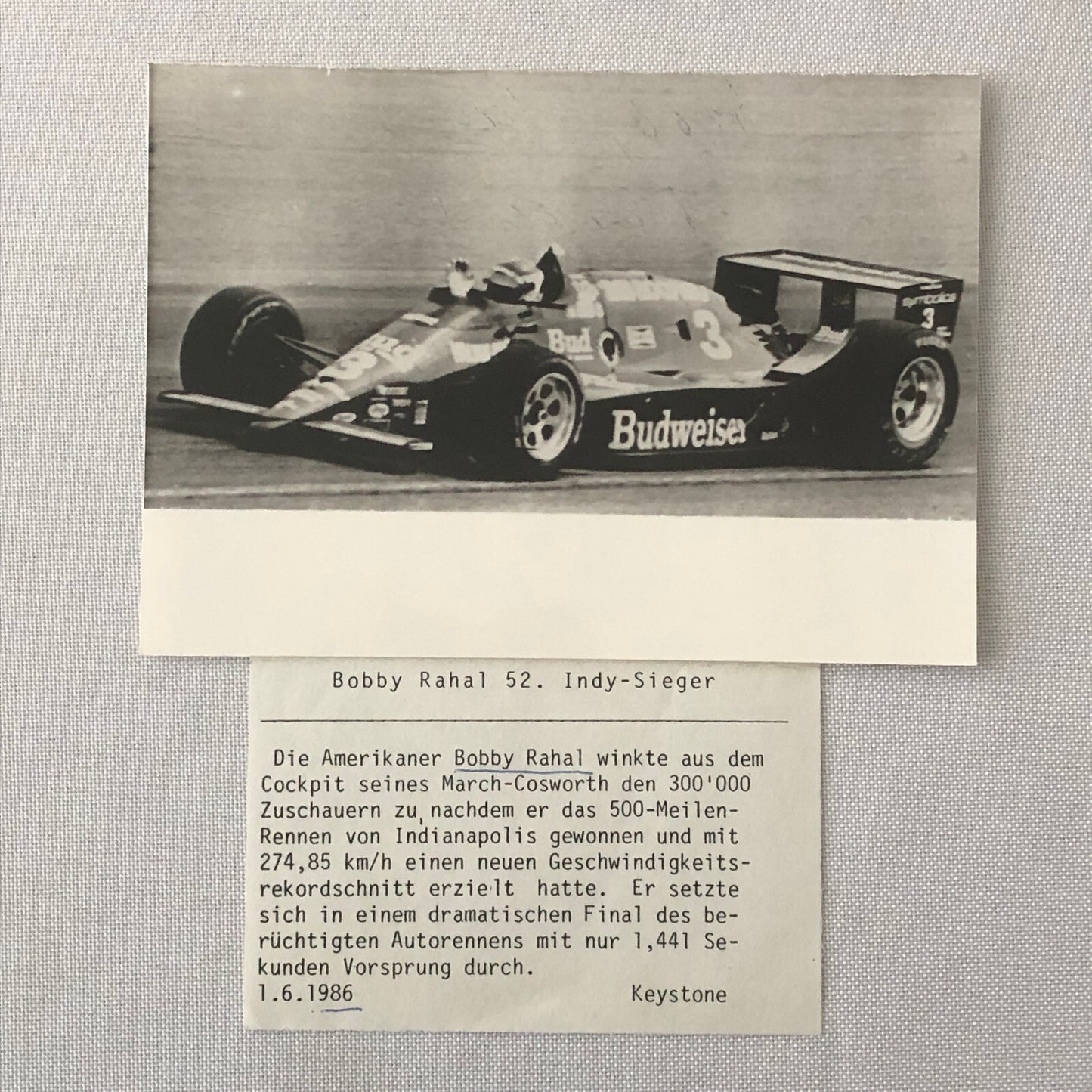 Vintage Indy Indianapolis Racing Photo Photograph Bobby Rahal 1986