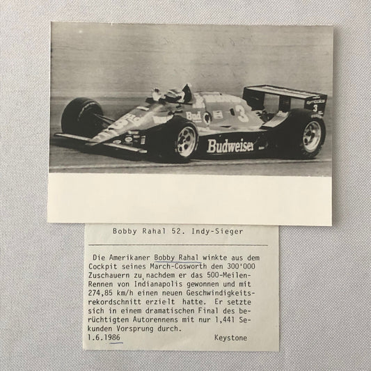 Vintage Indy Indianapolis Racing Photo Photograph Bobby Rahal 1986