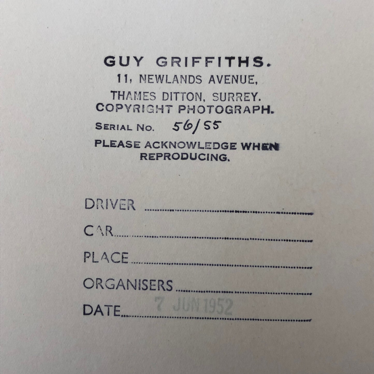 Vintage Car Racing Photo Photograph Print 1952 Guy Griffiths UK 