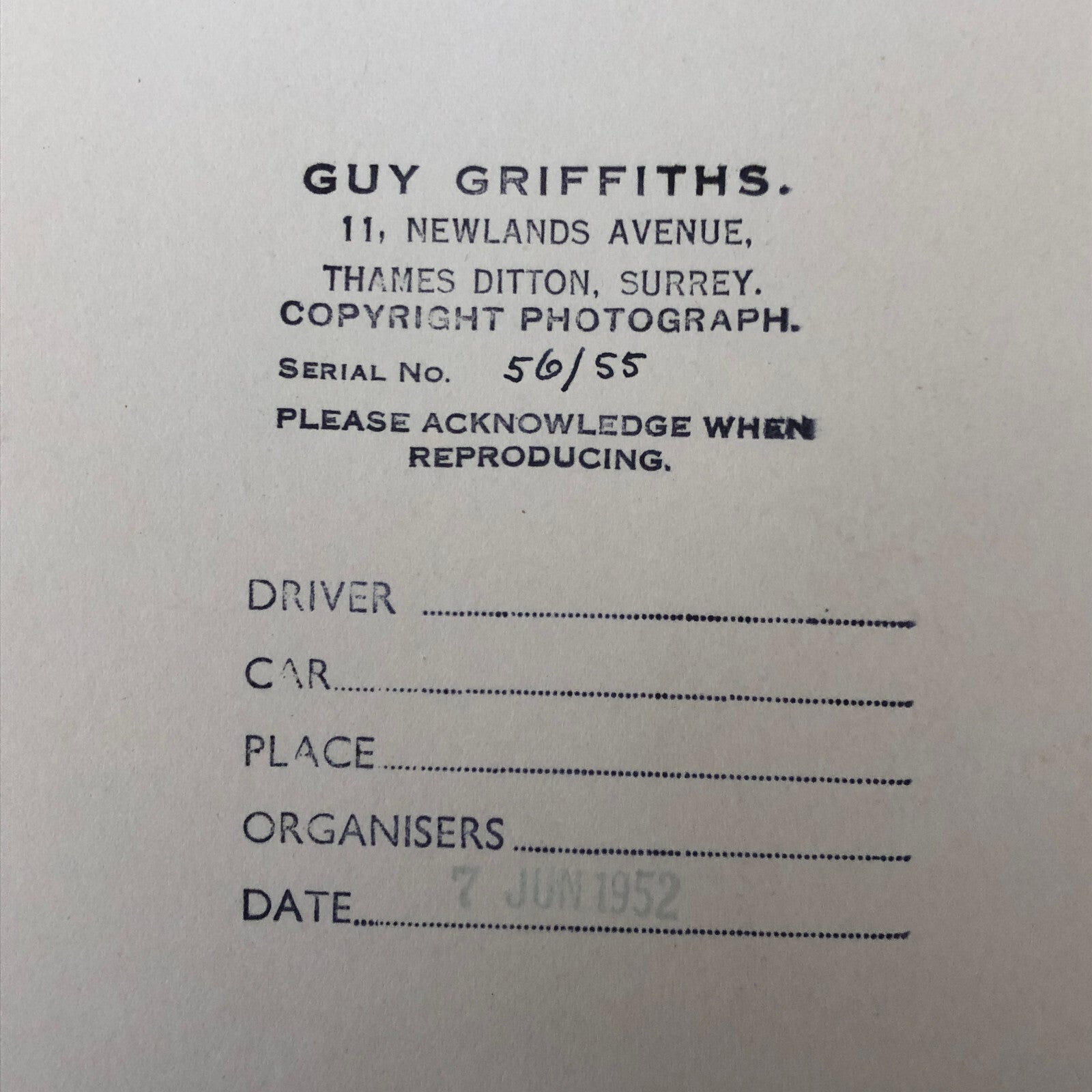 Vintage Car Racing Photo Photograph Print 1952 Guy Griffiths UK 