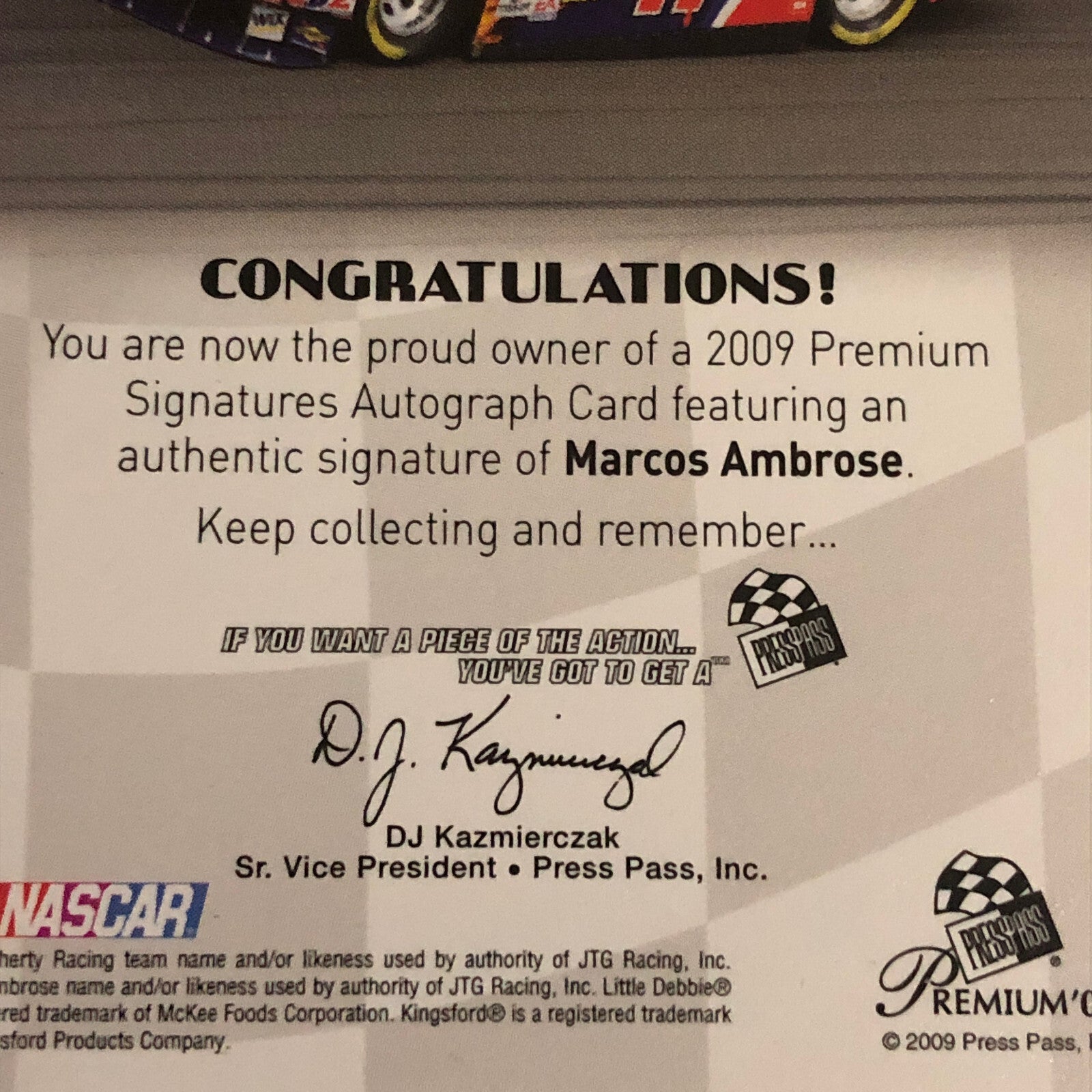 2009 Press Pass Premium Signatures Marcos Ambrose Signed Signature Auto Card