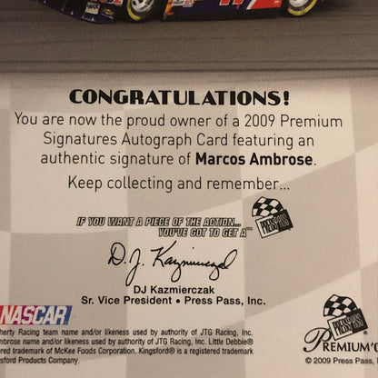 2009 Press Pass Premium Signatures Marcos Ambrose Signed Signature Auto Card