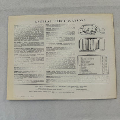 Rover 3 Litre Saloon Car Sales Brochure Catalog Vintage Advertising