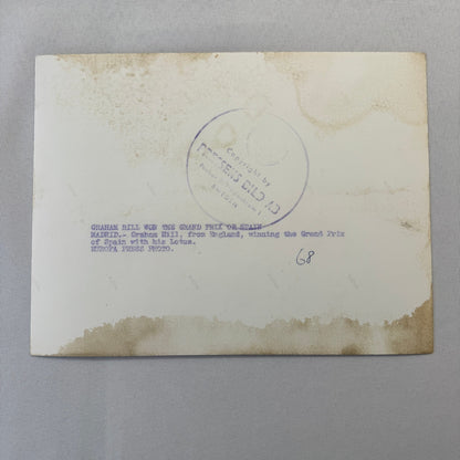 Vintage 1968 Racing Photo Graham Hill Spanish Grand Prix Win Press Photograph