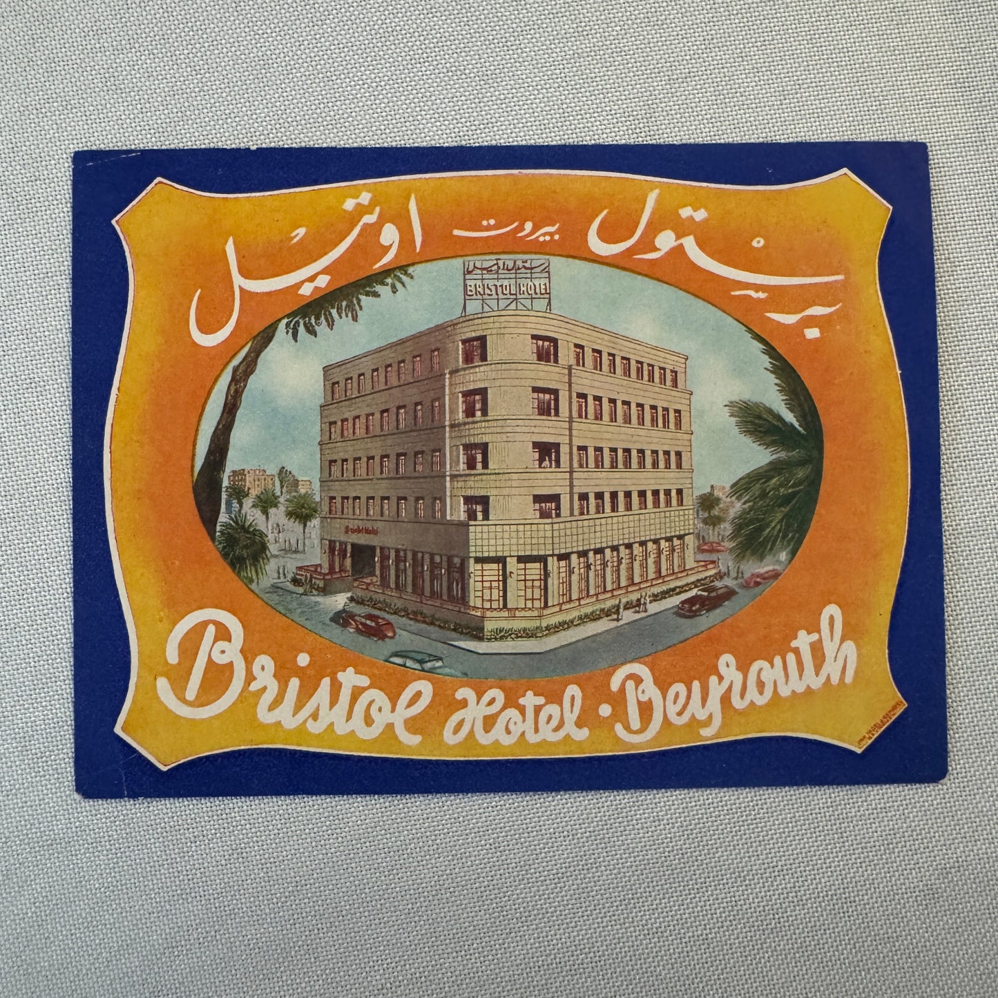 Vintage Hotel Travel Luggage Label Bristol Hotel Beirut Lebanon Beyrouth