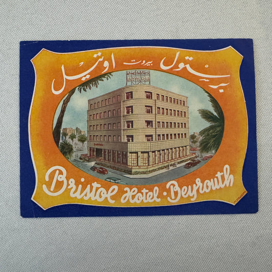 Vintage Hotel Travel Luggage Label Bristol Hotel Beirut Lebanon Beyrouth