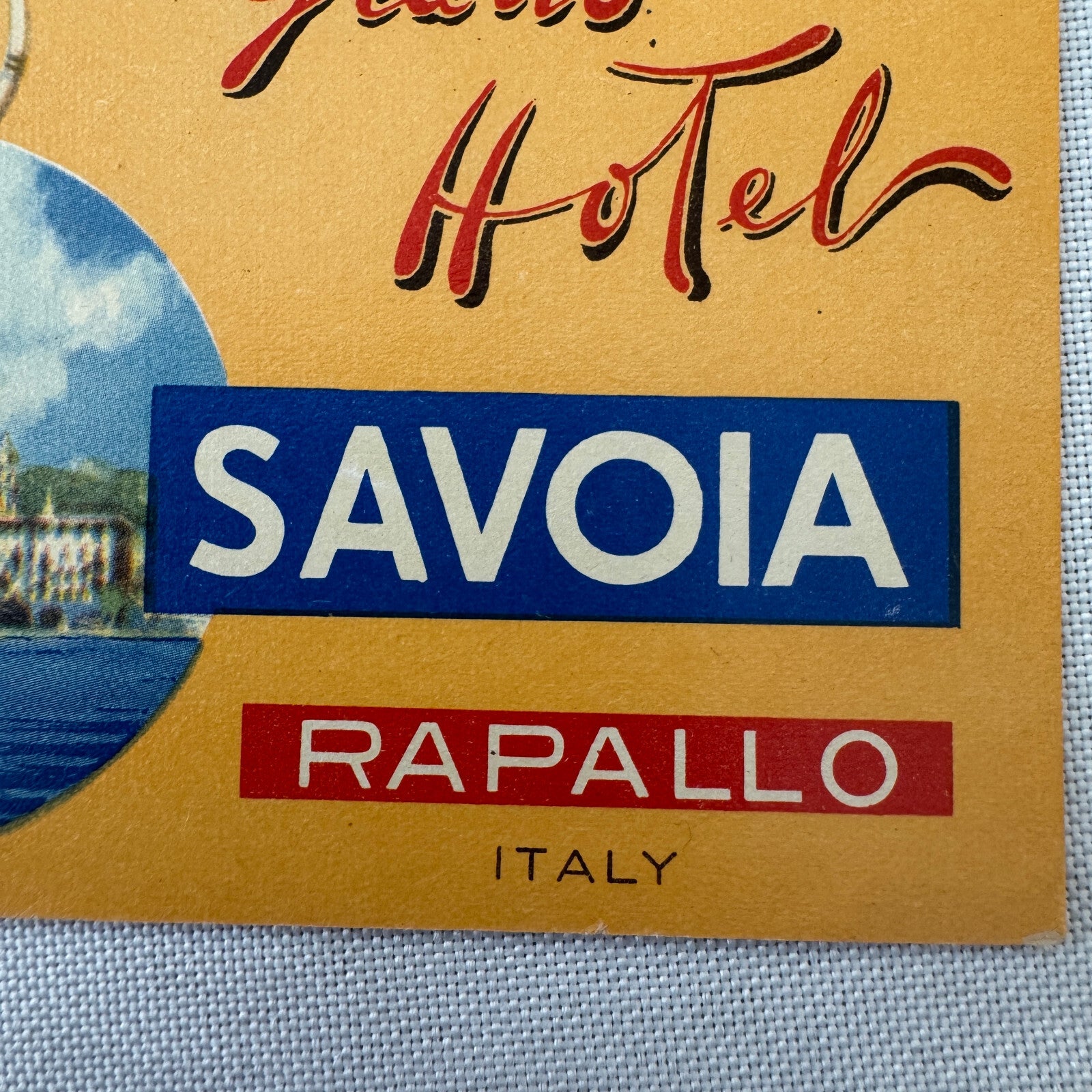 Vintage Hotel Travel Luggage Label Grand Hotel Savoia Rapallo Italy Italian