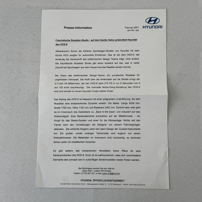 2001 Hyundai HCD-6 Concept Car Prototype Press Kit Photos German Hyundai HCD 6