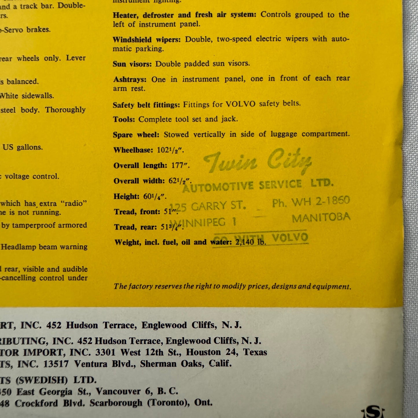 Volvo PV 544 Car Sales Brochure Catalog Vintage Advertising Volvo PV544