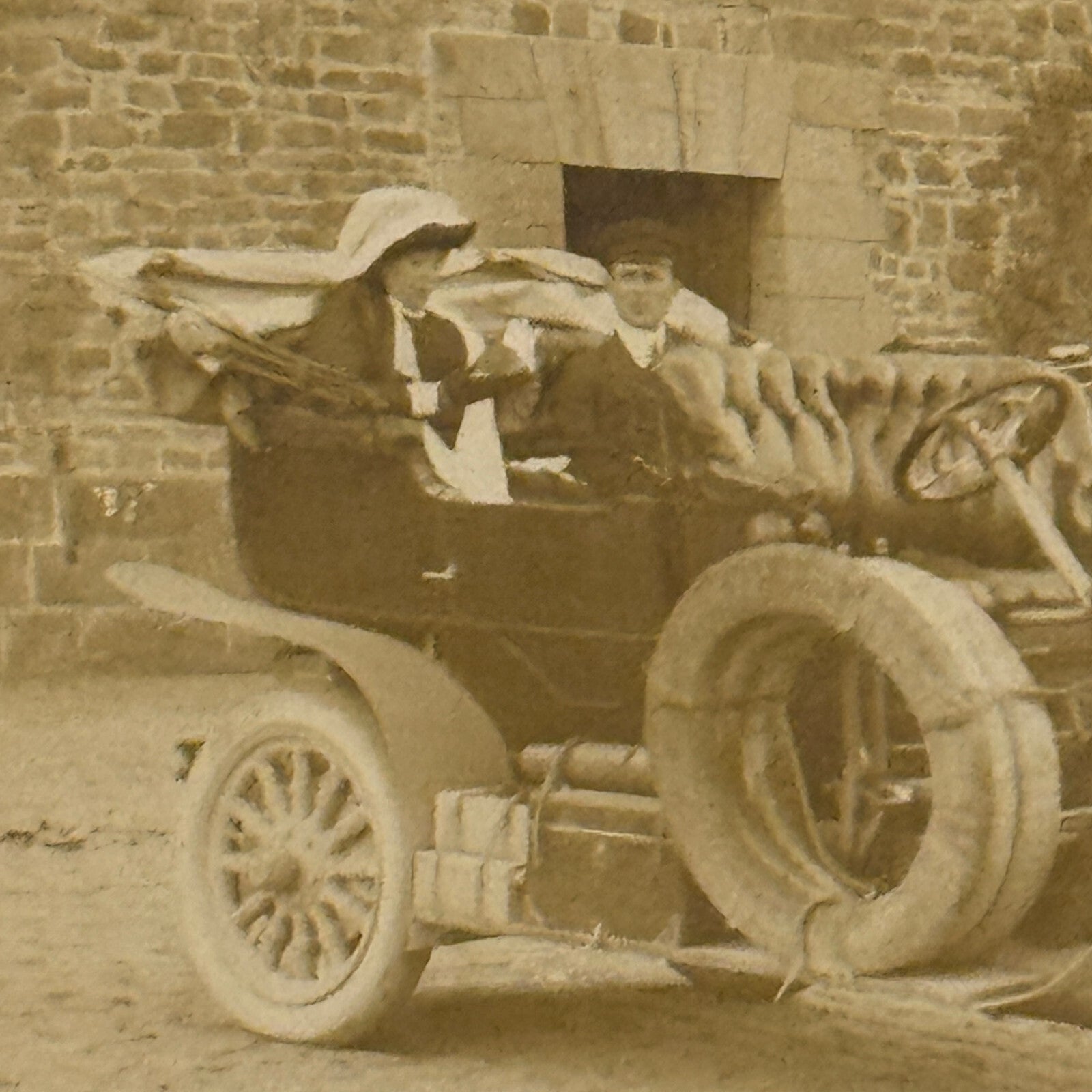 Vintage Photograph Photo People with Antique Car Early Automobile