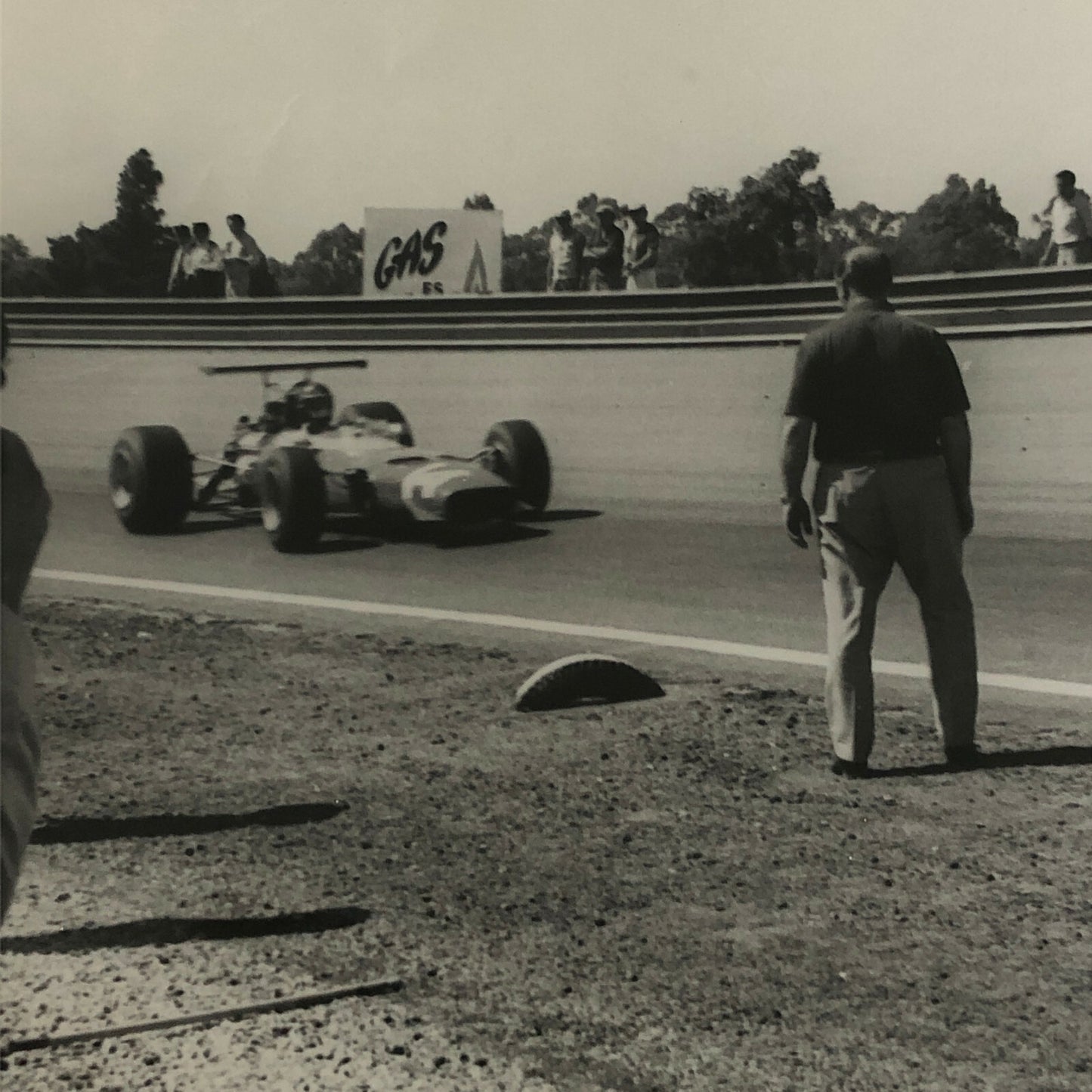 Vintage Racing Photo Photograph 1968 Juan Manuel Fangio Watching Grand Prix Car