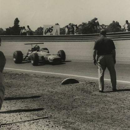 Vintage Racing Photo Photograph 1968 Juan Manuel Fangio Watching Grand Prix Car