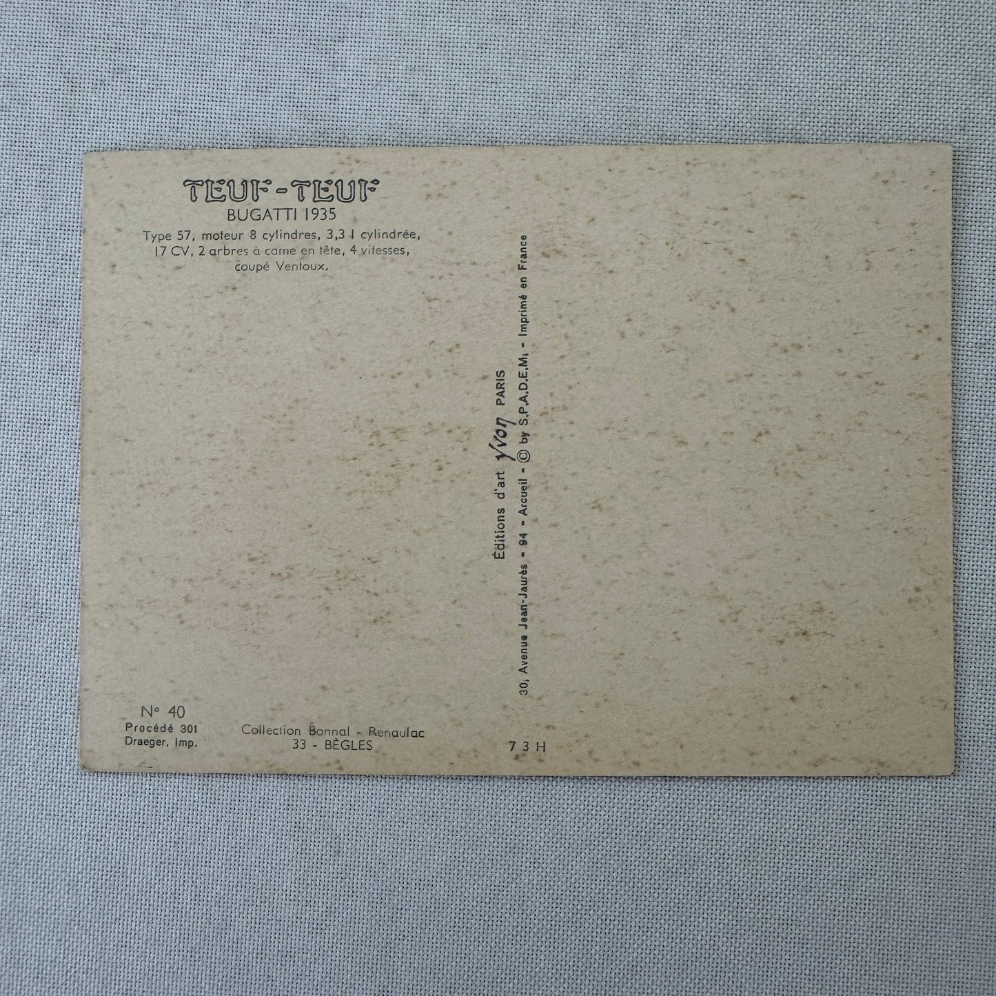 1935 Bugatti Coupe Ventoux Car Automobile Vintage Postcard Post Card