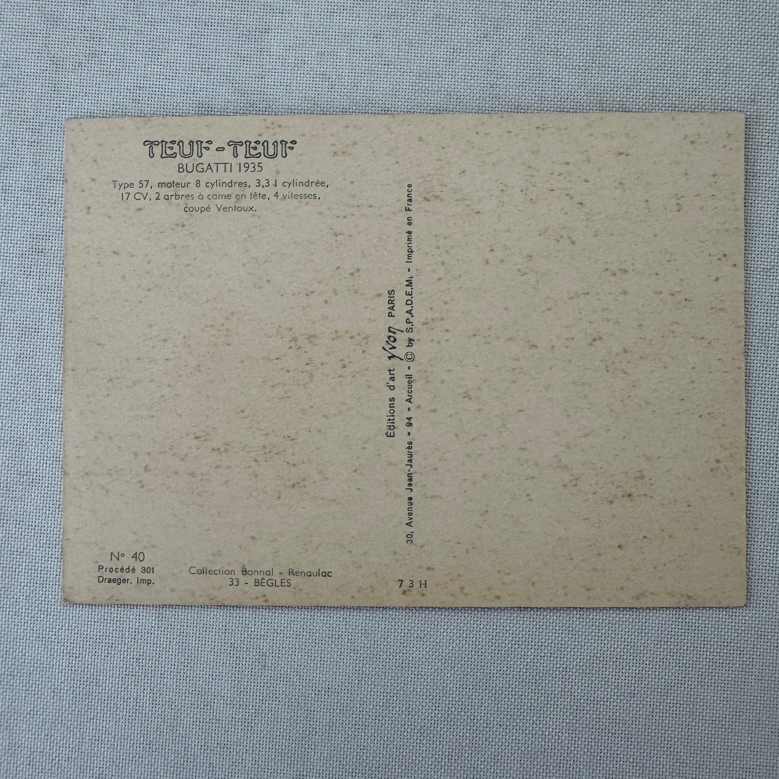 1935 Bugatti Coupe Ventoux Car Automobile Vintage Postcard Post Card