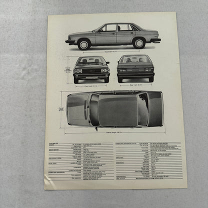 1978 Audi 5000 Car Sales Sheet Brochure Brochure Vintage