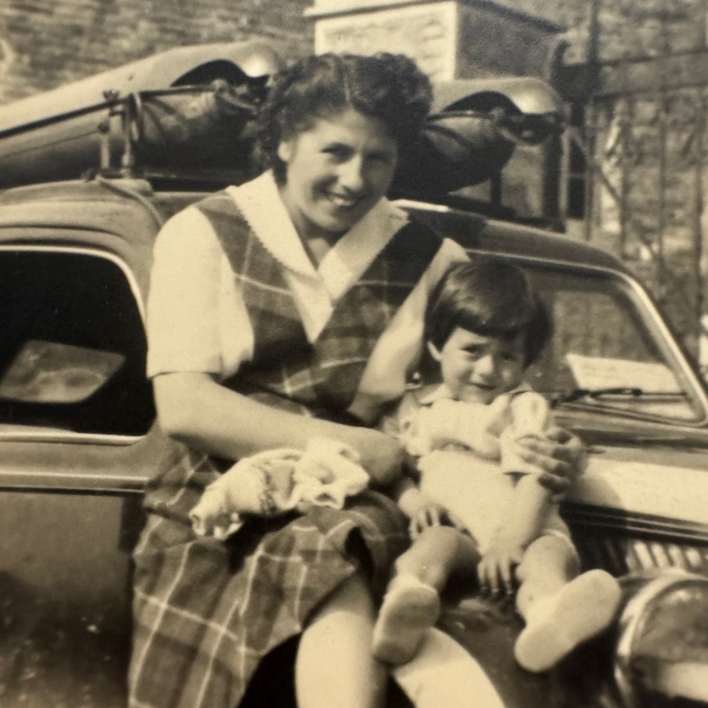 Vintage Photograph Photo Print Woman with Child and Automobile Mother European