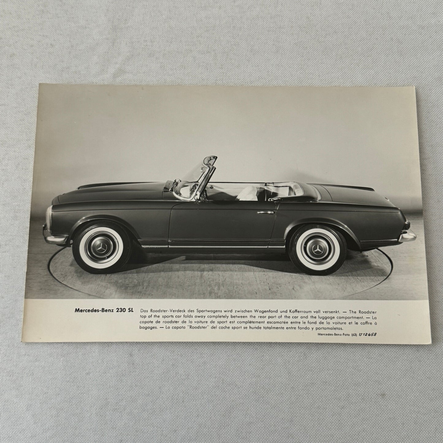 Vintage Mercedes Benz 230 SL Roadster Convertible Factory Press Photo Photograph