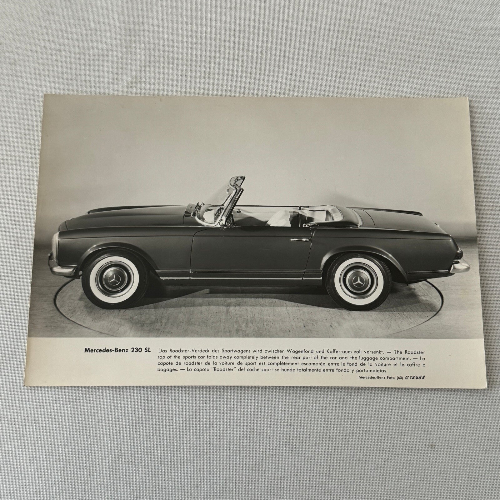 Vintage Mercedes Benz 230 SL Roadster Convertible Factory Press Photo Photograph