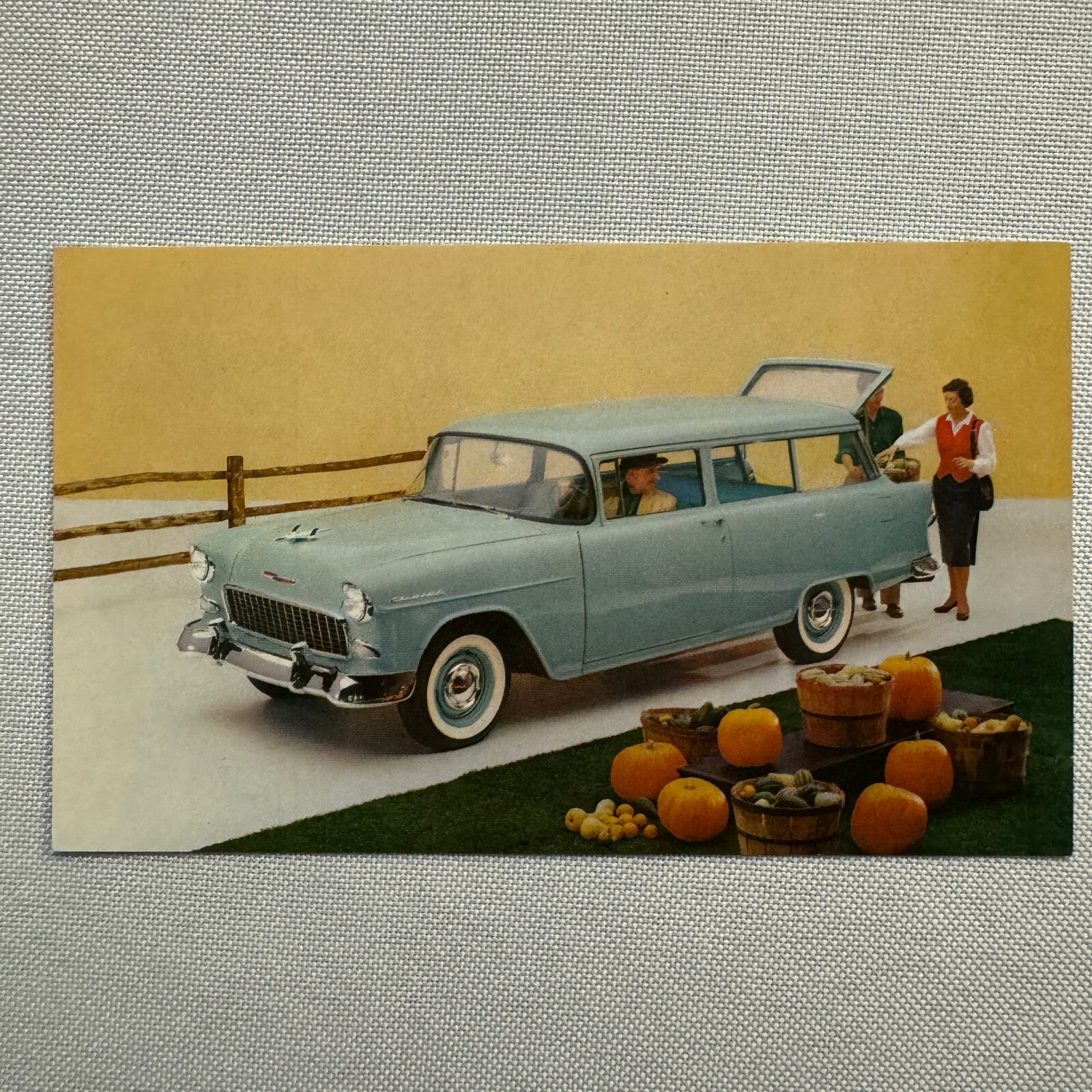 1955 Chevrolet One Fifty 2-Door Station Wagon Advertising Postcard Vintage