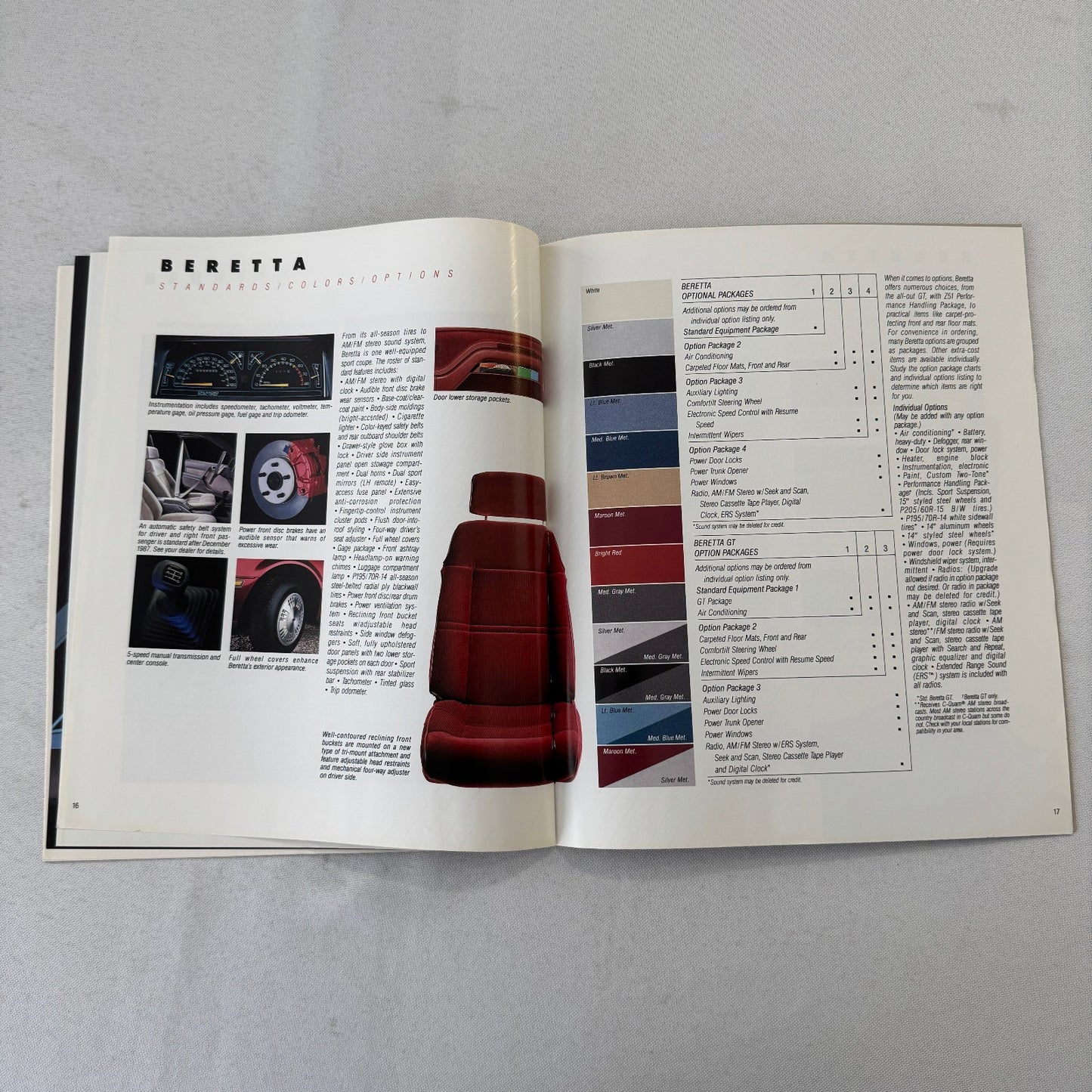 1988 Chevrolet Beretta Car Sales Brochure Catalog Vintage Advertising