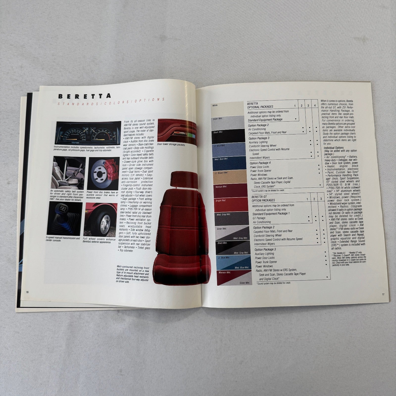 1988 Chevrolet Beretta Car Sales Brochure Catalog Vintage Advertising