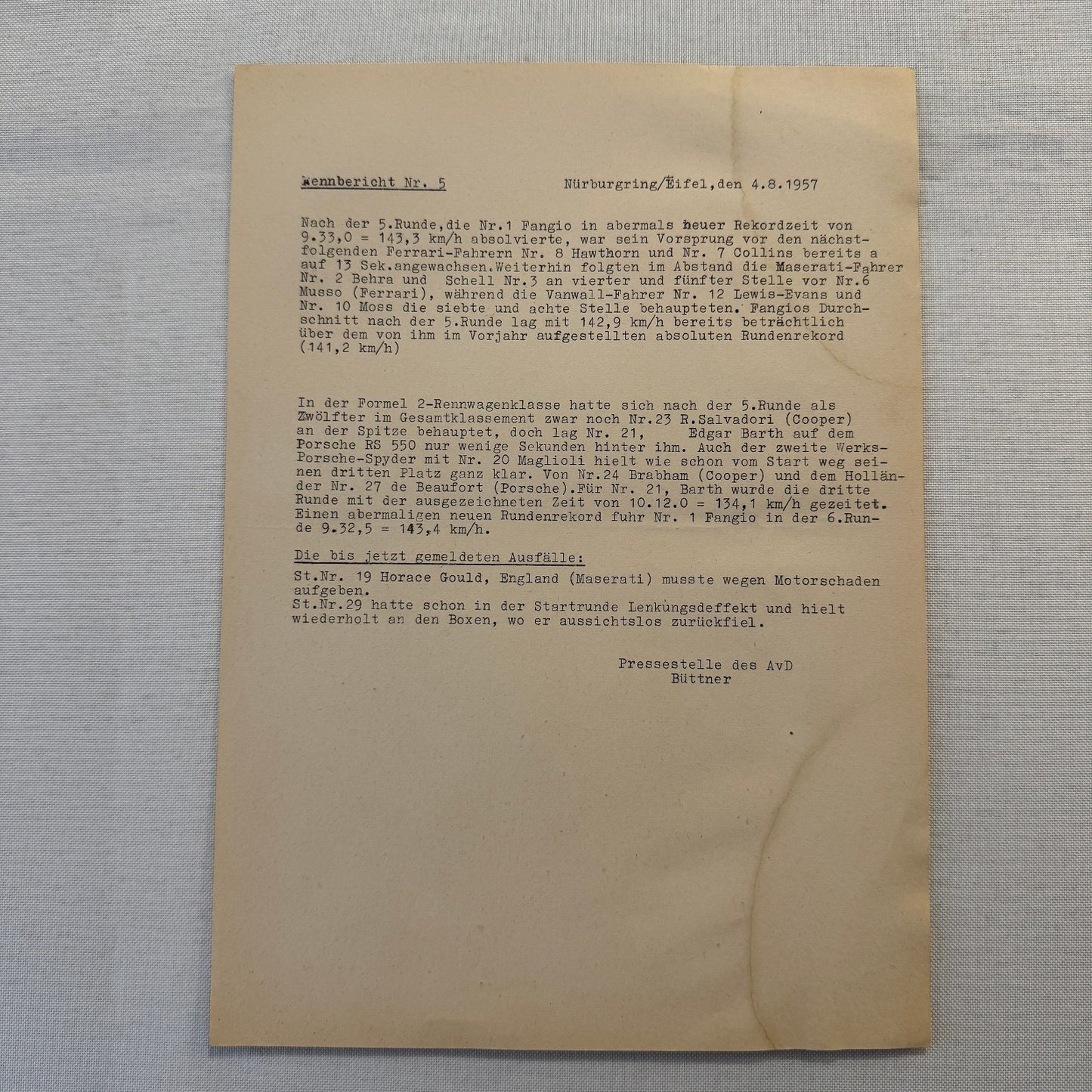 1951 AVD European Grand Prix at Nurburgring Racing Race Document Lot 11x