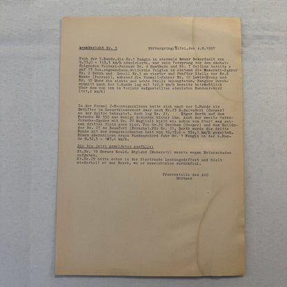 1951 AVD European Grand Prix at Nurburgring Racing Race Document Lot 11x