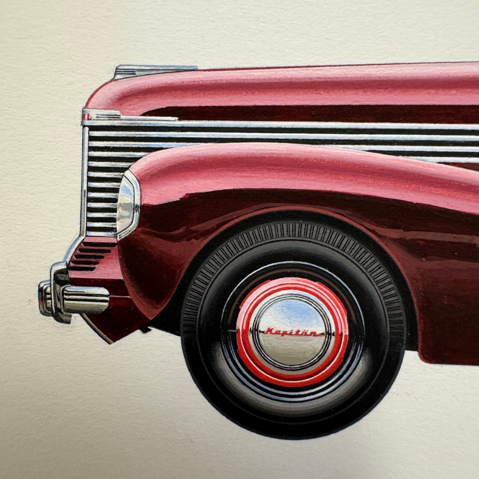 1939 Opel Kapitan Cabriolet Car Automobile Illustration Art Drawing Hand Drawn