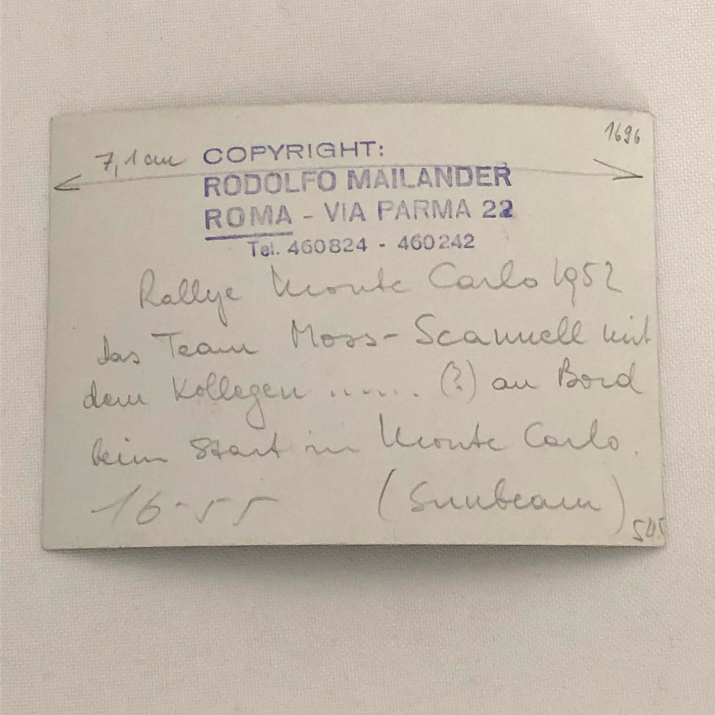 Vintage Racing Photo Photograph 1952 Rallye Monte Carlo Rally Stirling Moss +