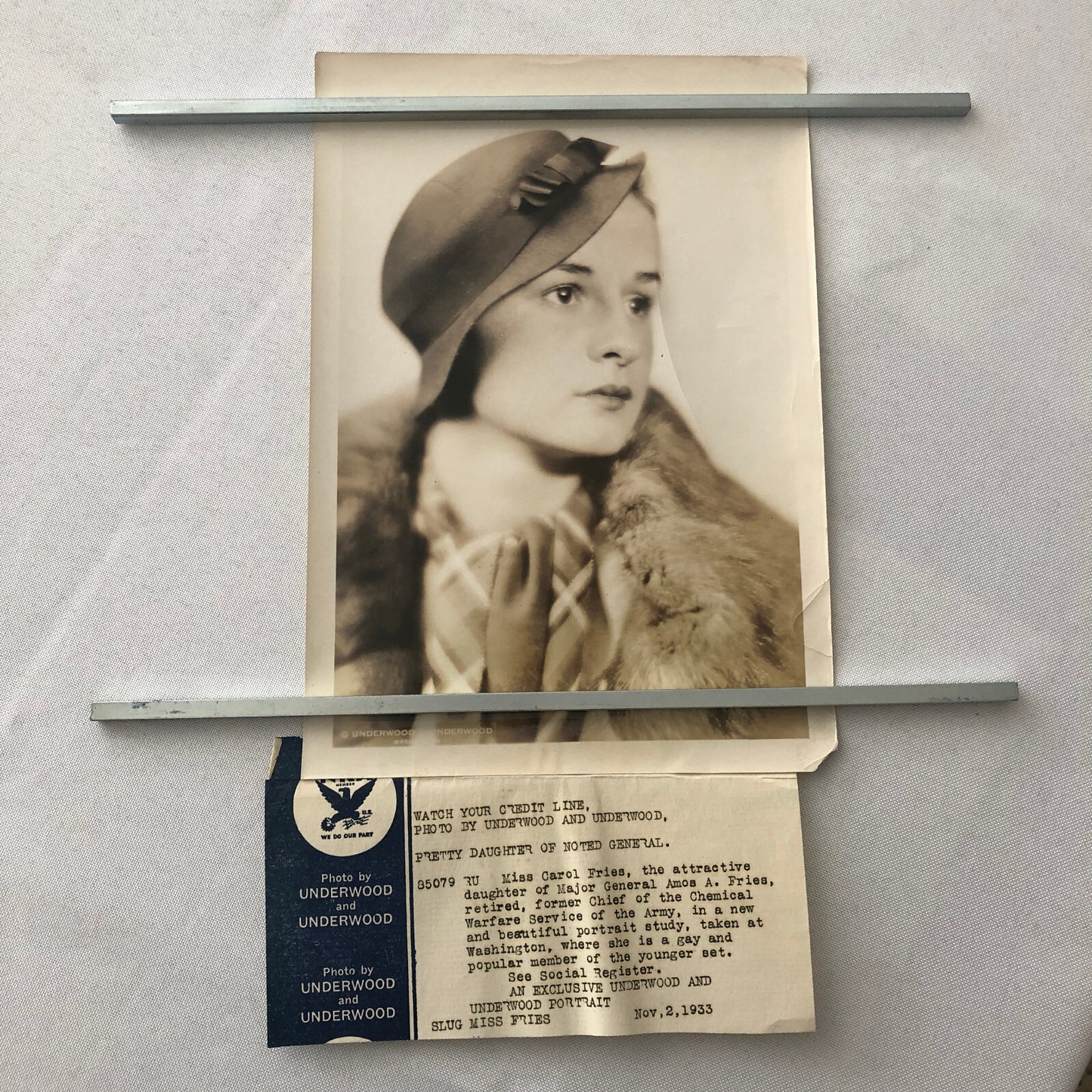 Press Photo Photograph Society Woman Carol Fries Major General Amos Fries 1933