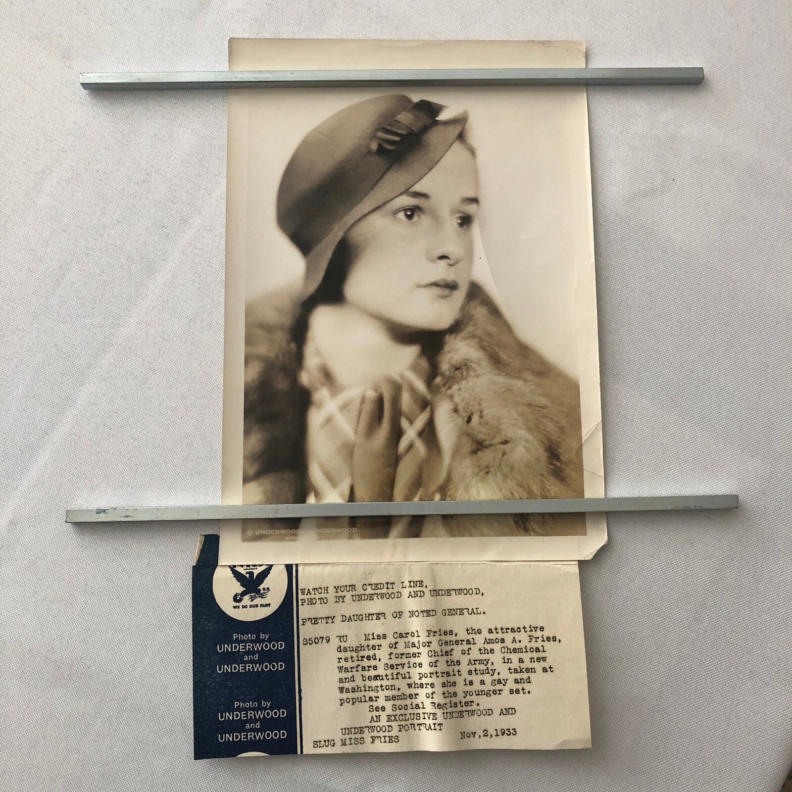 Press Photo Photograph Society Woman Carol Fries Major General Amos Fries 1933