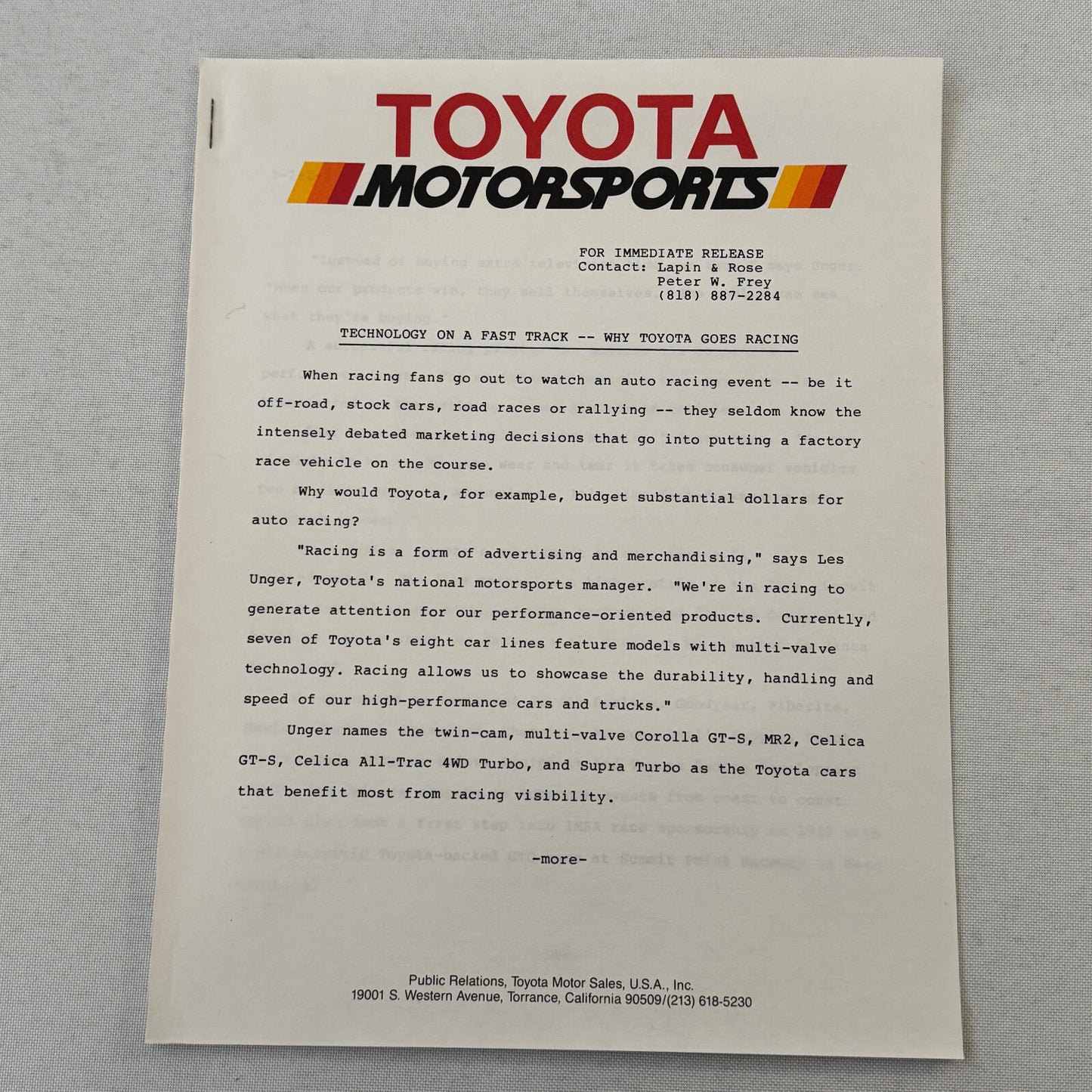 1988 Toyota Celica IMSA Racing Press Kit Photos Willy T Ribbs Chris Cord