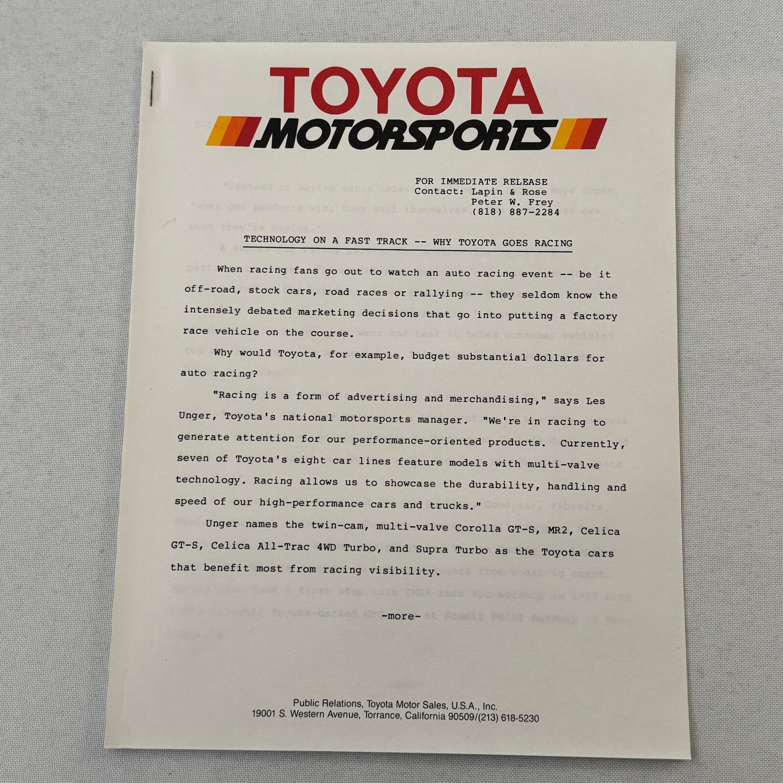 1988 Toyota Celica IMSA Racing Press Kit Photos Willy T Ribbs Chris Cord