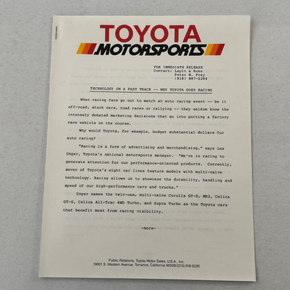 1988 Toyota Celica IMSA Racing Press Kit Photos Willy T Ribbs Chris Cord