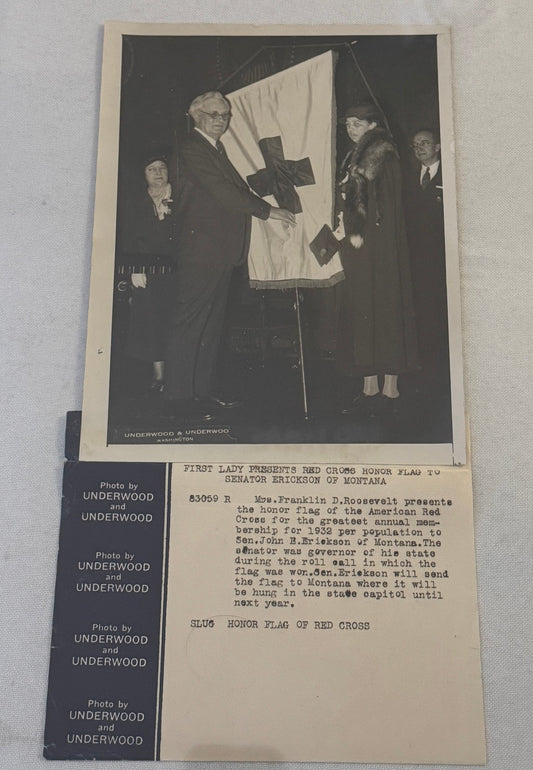 Press Photo Photograph First Lady Eleanor Roosevelt Red Cross Honor Flag montana