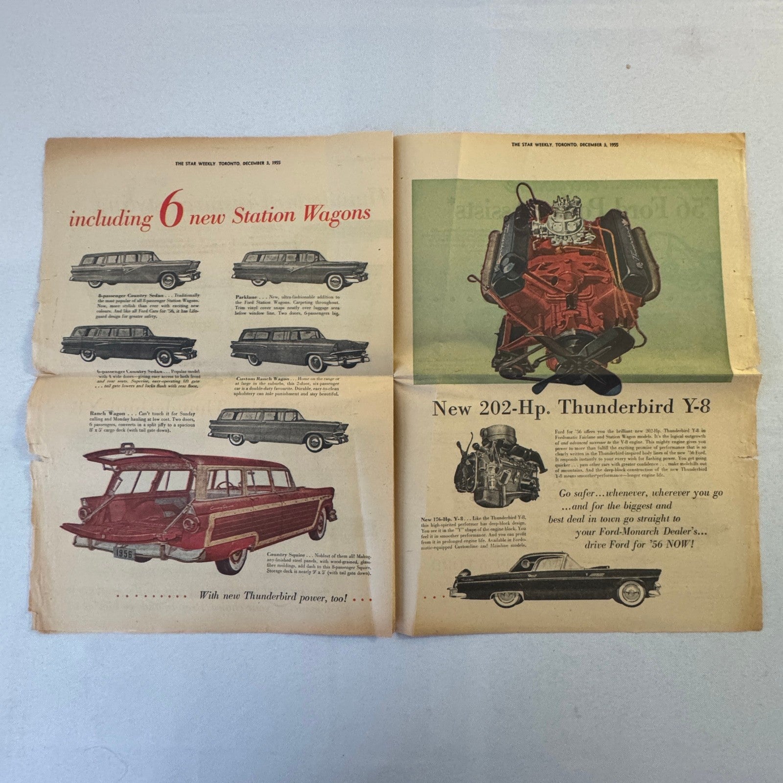 1956 Ford Car Sales Brochure Newspaper Crown Victoria Thunderbird Tudor Wagon +