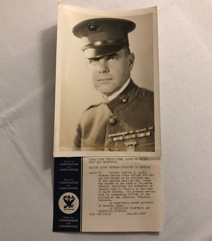 Press Photo Photograph US Marines General Charles H Lyman USMC 1933 Underwood