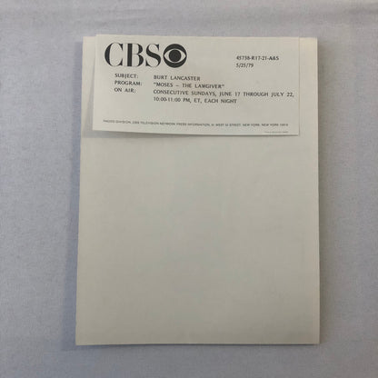 Moses the Law Giver CBS Television Movie Film Photo Photograph Burt Lancaster