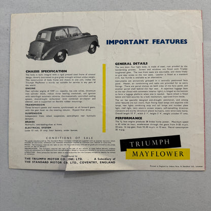 Triumph Mayflower Car Sales Brochure Catalog Advertising Vintage