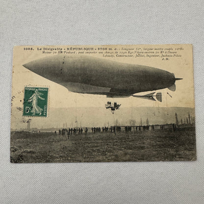 Vintage Zeppelin Airship Dirigible Postcard Post Card French Republique Military
